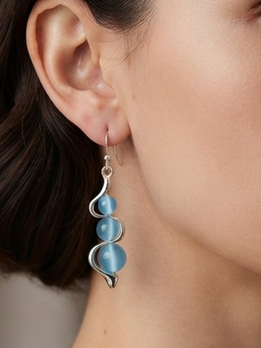 Running River Pierced Earrings with Cats Eye Moonstone